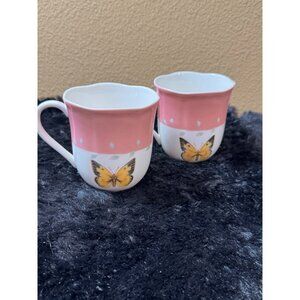 Lenox Butterfly Ceramic Mugs With Pink & White Finish